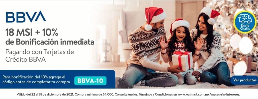 Walmart: Cupón 10% de bonificación y 18 msi con BBVA Bancomer