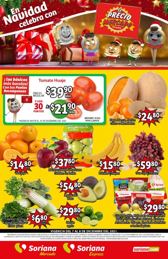 Ofertas Soriana Mercado frutas y verduras 7 y 8 de diciembre 2021