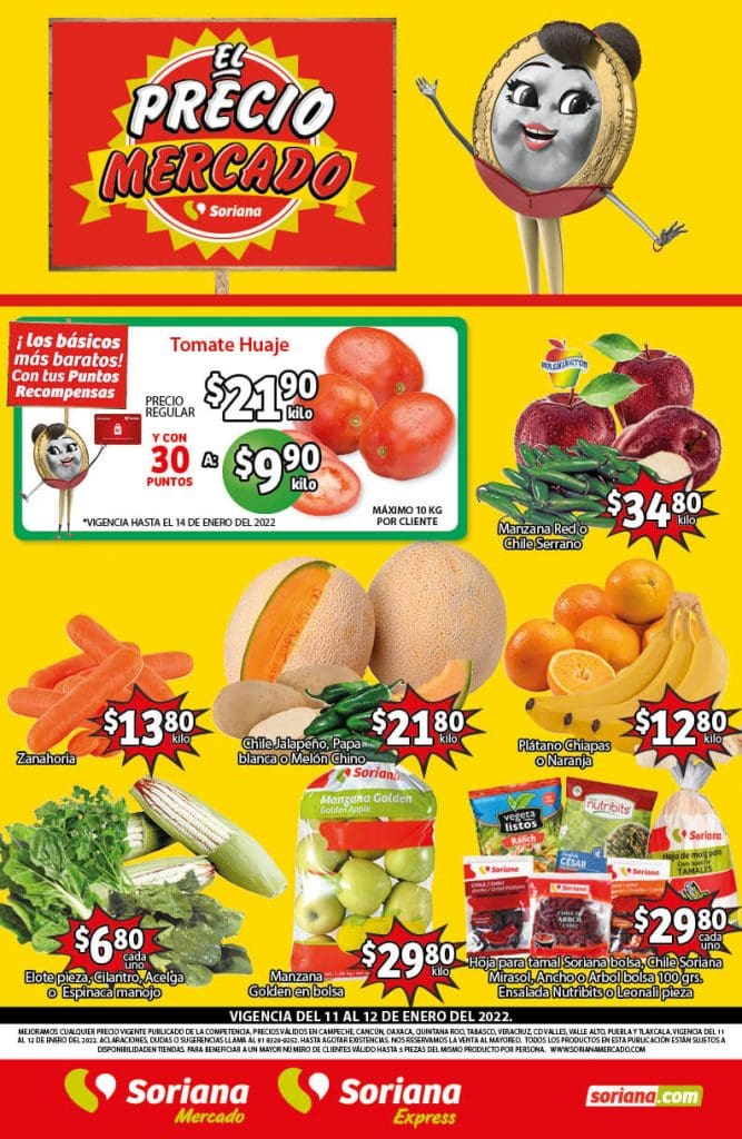 Ofertas Soriana Mercado frutas y verduras 11 y 12 de enero 2021 1