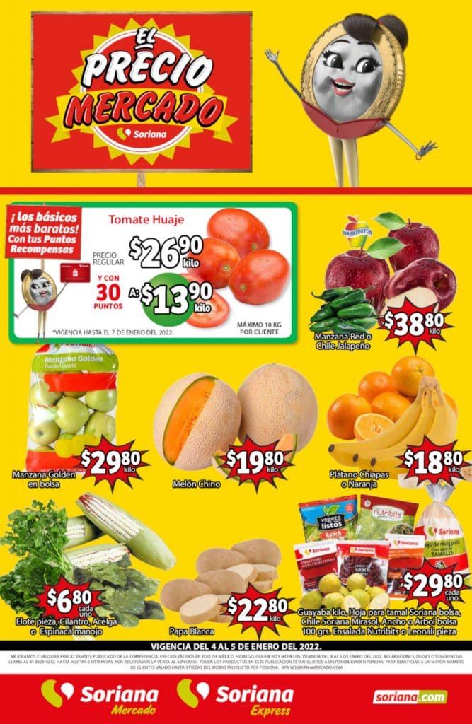 Folleto Soriana Mercado frutas y verduras 4 y 5 de enero 2022