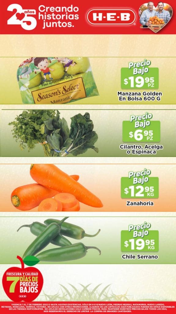 Ofertas HEB frutas y verduras del 1 al 7 de febrero 2022 1
