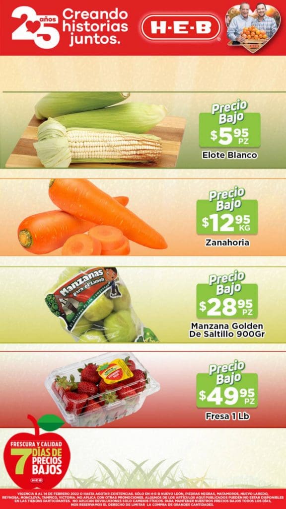 Ofertas HEB frutas y verduras del 8 al 14 de febrero 2022 1