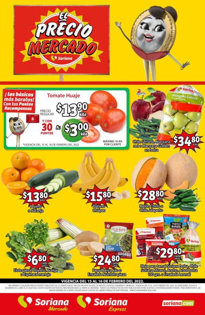 Ofertas Soriana Mercado frutas y verduras 15 y 16 de febrero 2021 1