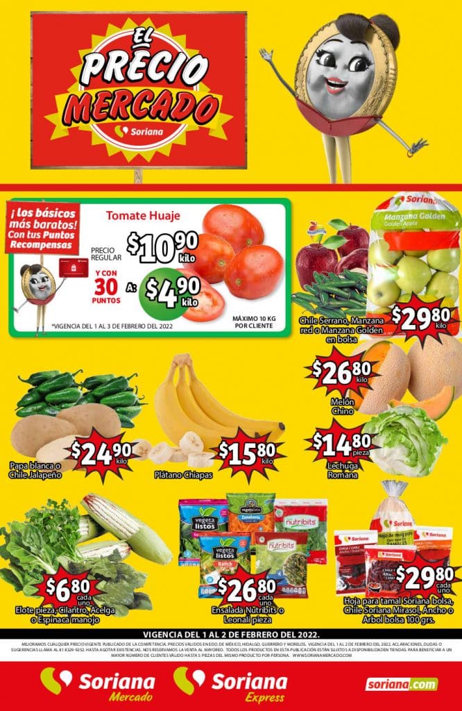 Folleto Soriana Mercado frutas y verduras 1 y 2 de febrero 2022 1