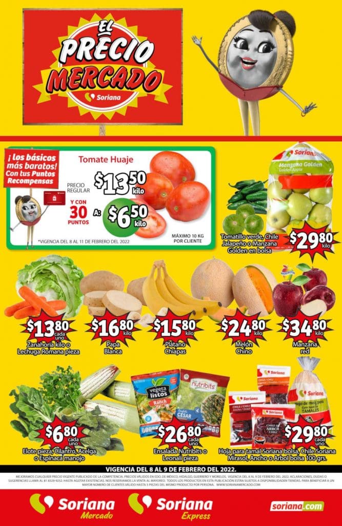 Folleto Soriana Mercado frutas y verduras 8 y 9 de febrero 2022 1