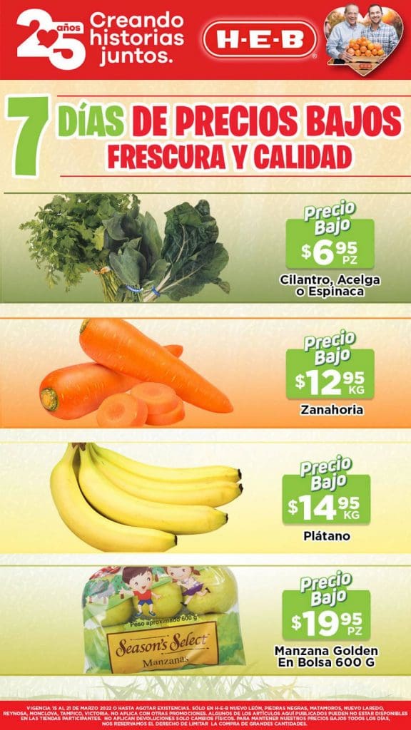 Ofertas HEB frutas y verduras del 15 al 21 de marzo 2022 1