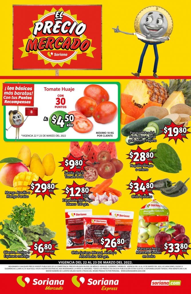 Ofertas Soriana Mercado frutas y verduras 22 y 23 de marzo 2022 1