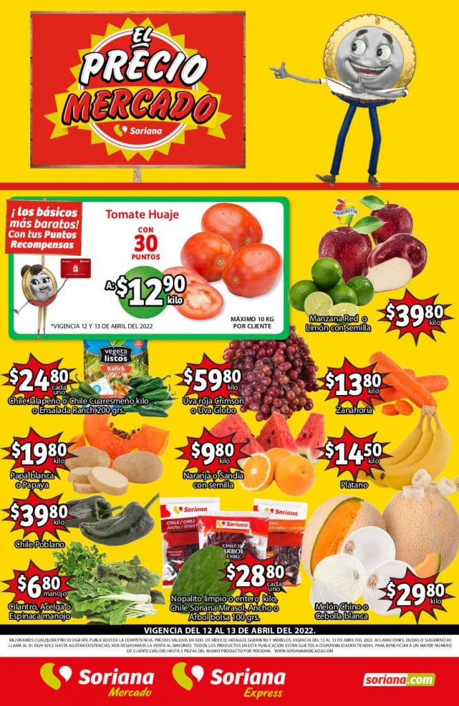 Ofertas Soriana Mercado frutas y verduras del 12 al 14 de abril 2022 1