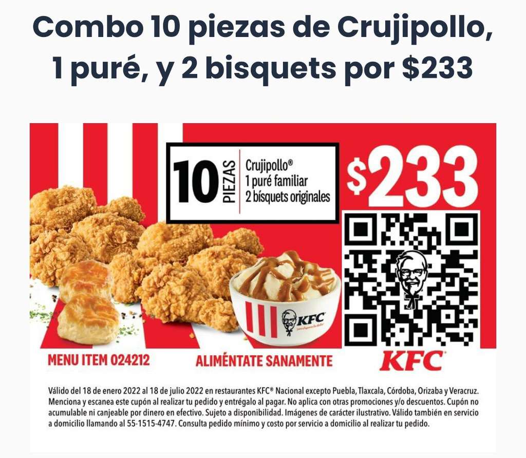 KFC: Cupones en Combos Crujipollo desde $233 1