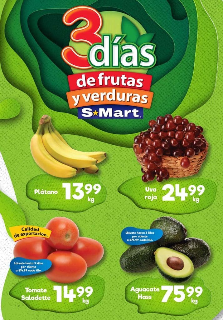 Ofertas S-Mart frutas y verduras del 2 al 4 de agosto 2022 1