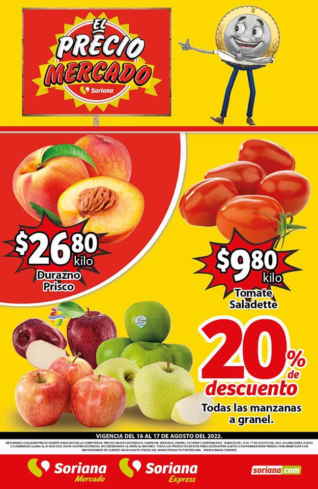 Ofertas Soriana Mercado frutas y verduras 16 y 17 de agosto 2022 1