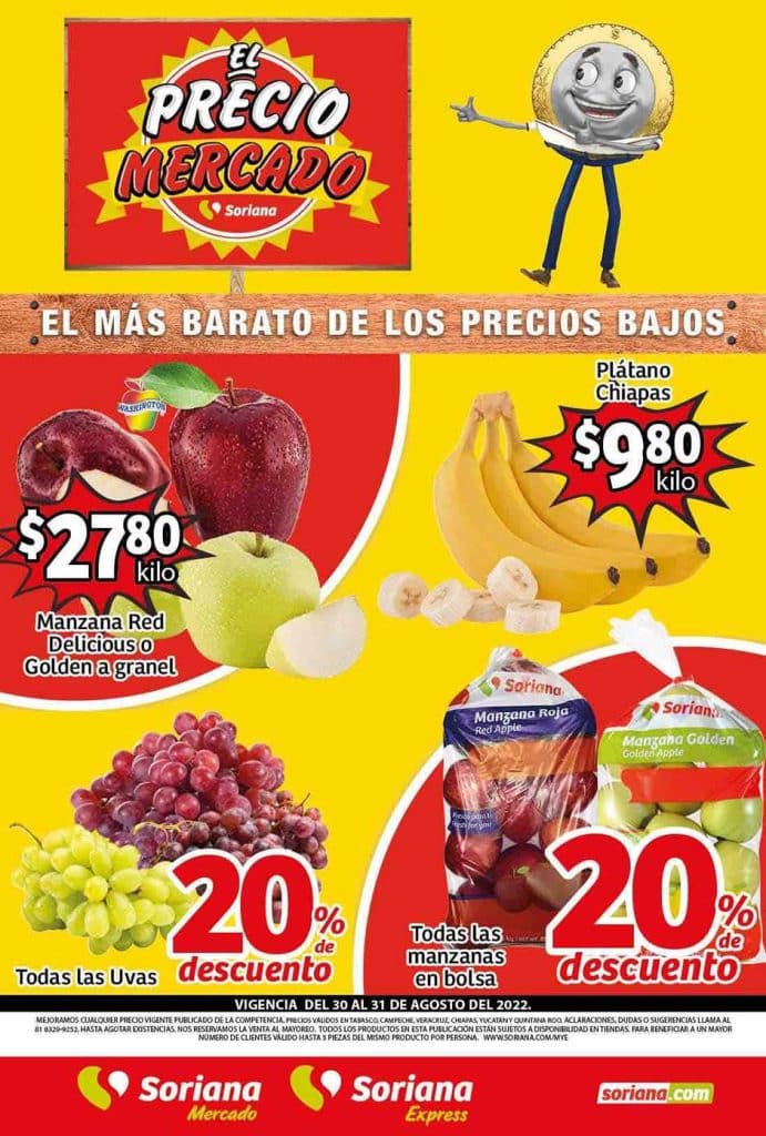 Ofertas Soriana Mercado frutas y verduras 30 y 31 de agosto 2022 1