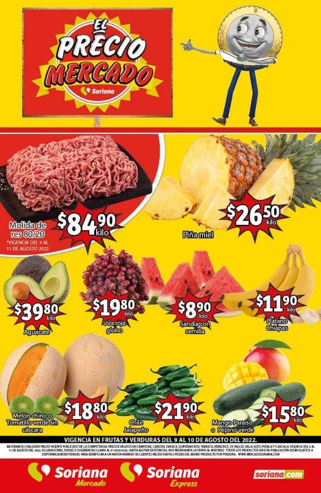 Ofertas Soriana Mercado frutas y verduras 9 y 10 de agosto 2022 1