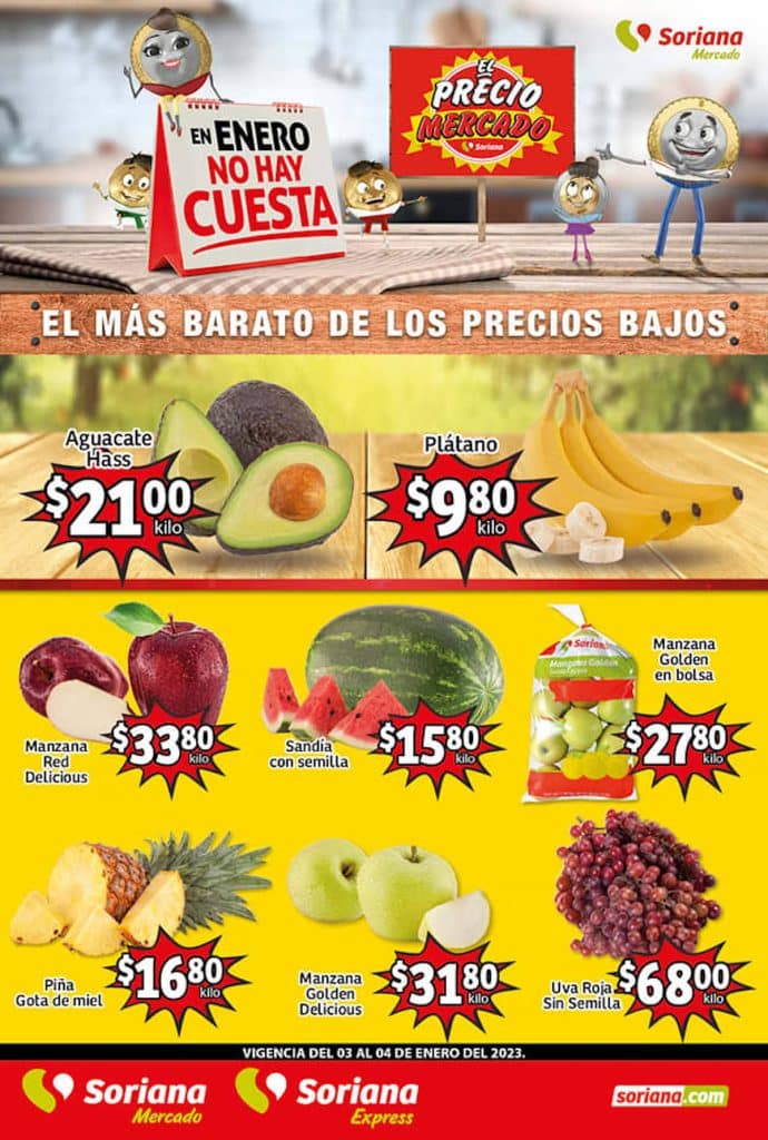 Ofertas Soriana Mercado frutas y verduras 3 y 4 de enero 2023 1