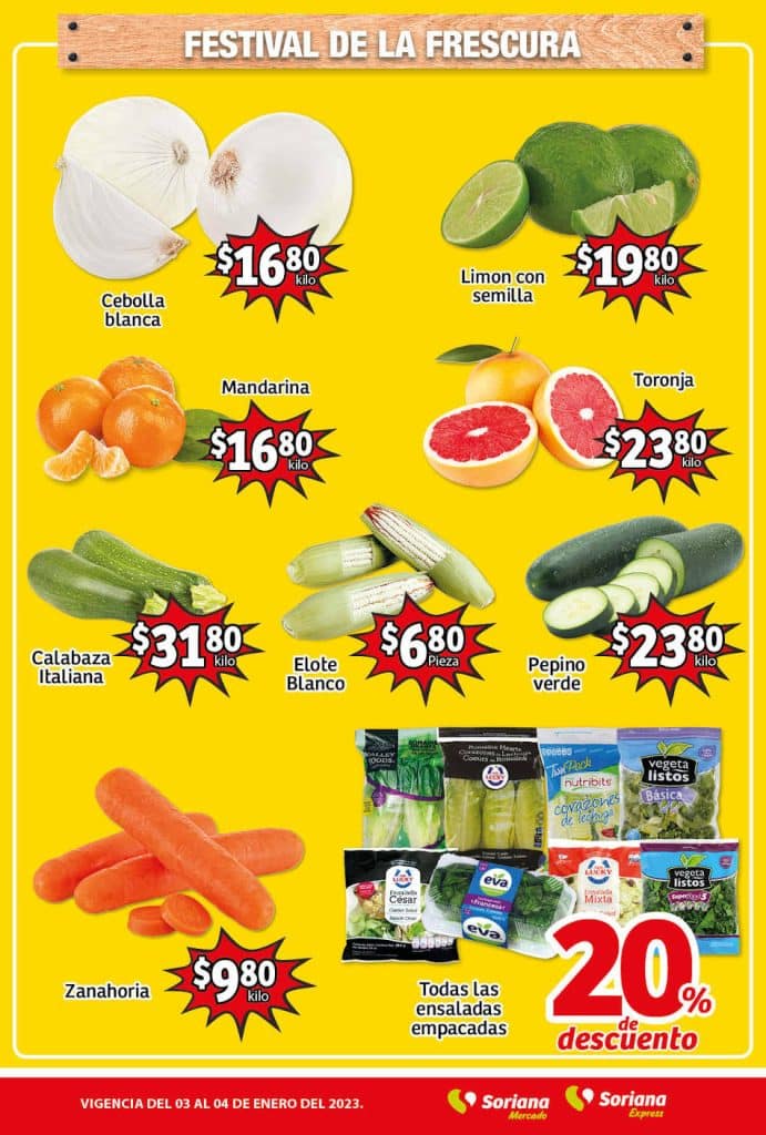 Ofertas Soriana Mercado frutas y verduras 3 y 4 de enero 2023 2