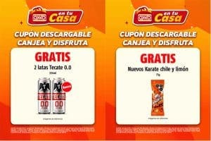 Cupones Oxxo: Gratis 2 latas de Tecate 0.0 355 ml  y Karate Chile limón