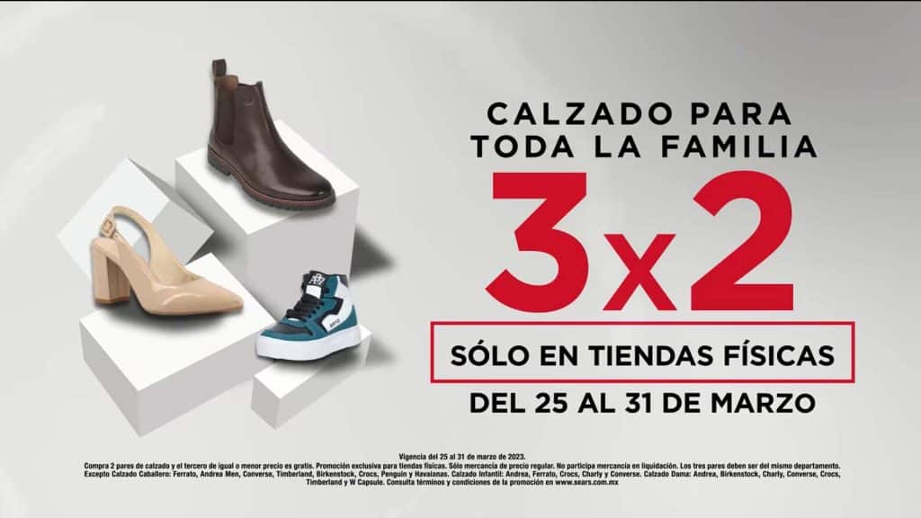 Sears: 3×2 en calzado para toda la familia al 31 de marzo 2023 1