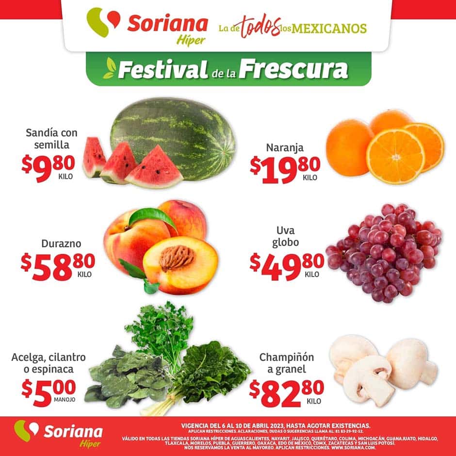 Ofertas Soriana frutas y verduras Festival de Frescura 6 al 10 de abril 2023 5