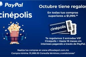 Office Depot: 2 boletos Cinépolis VIP comprando con PayPal