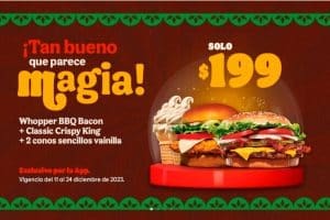 Burger King: Combo Navideño 2 Hamburguesas + 2 Conos por $199
