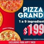 Dominos Pizza: Pizza Grande de 1 a 9 ingredientes por $199