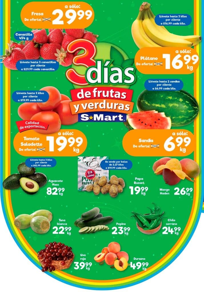 Ofertas S-Mart 3 días de frutas y verduras del 30 de julio al 1 de agosto 2024