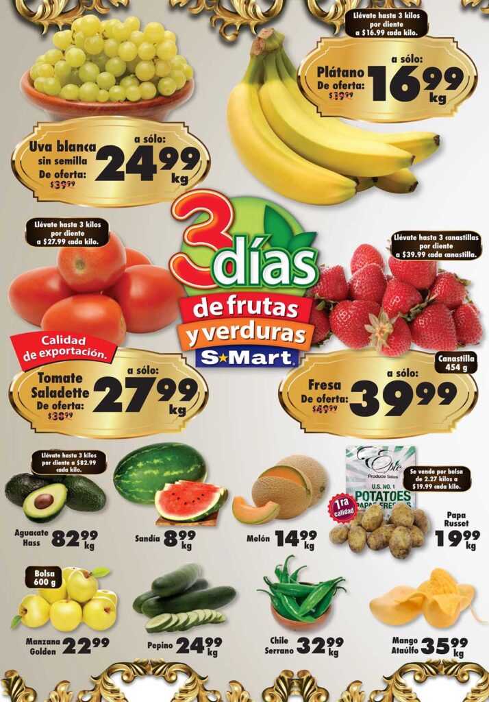 Folleto S-Mart frutas y verduras del 16 al 18 de julio 2024