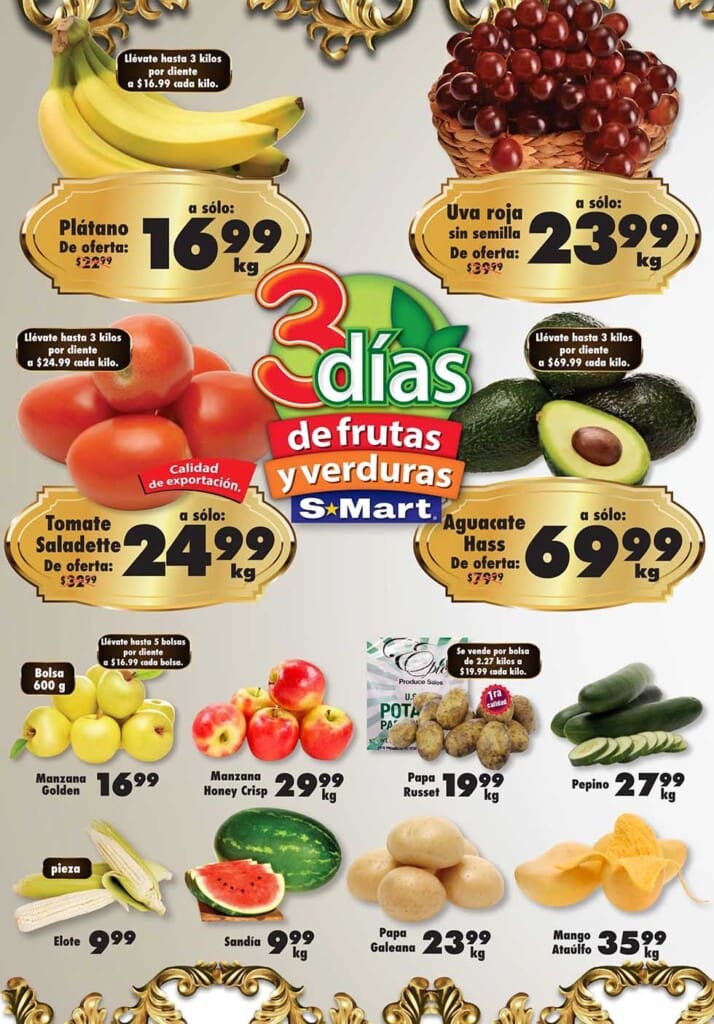 Folleto S-Mart frutas y verduras del 2 al 4 de julio 2024