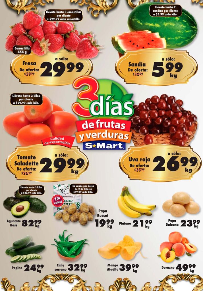 Folleto S-Mart frutas y verduras del 16 al 18 de julio 2024