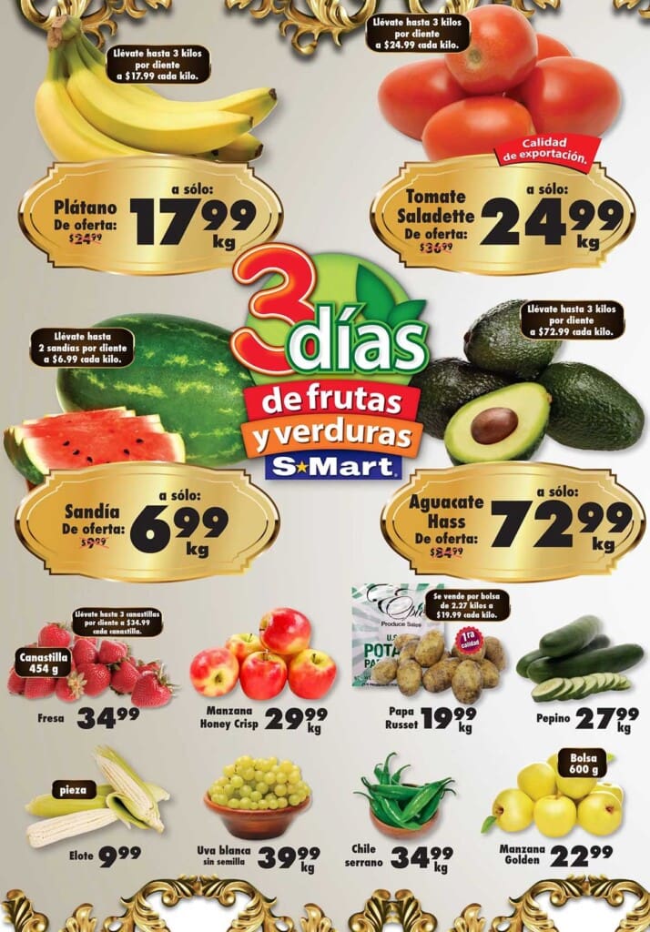 Folleto S-Mart frutas y verduras del 9 al 11 de julio 2024