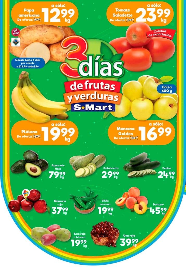 Folleto S-Mart frutas y verduras del 27 al 29 de agosto 2024