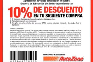 AutoZone: Cupón de 10% de descuento en tu siguiente compra