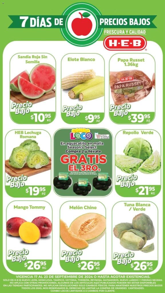Folleto HEB frutas y verduras del 17 al 23 de septiembre 2024