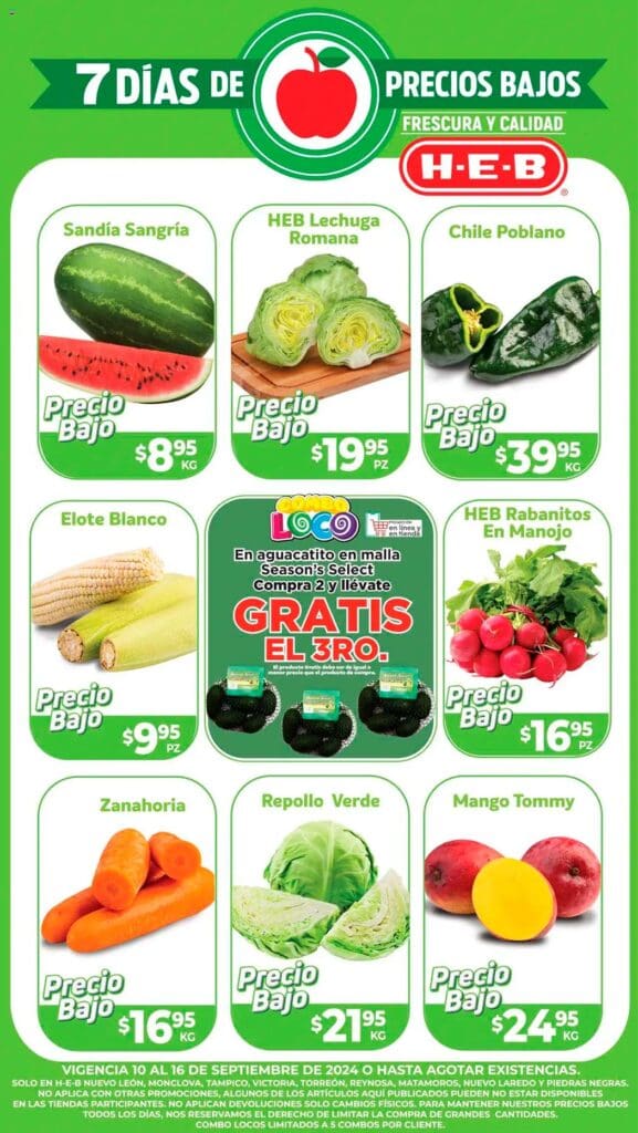 Folleto HEB frutas y verduras del 10 al 16 de septiembre 2024