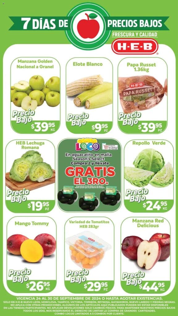 Folleto HEB frutas y verduras del 24 al 29 de septiembre 2024