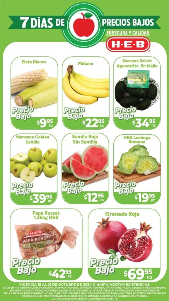 Folleto HEB frutas y verduras del 15 al 21 de octubre 2024