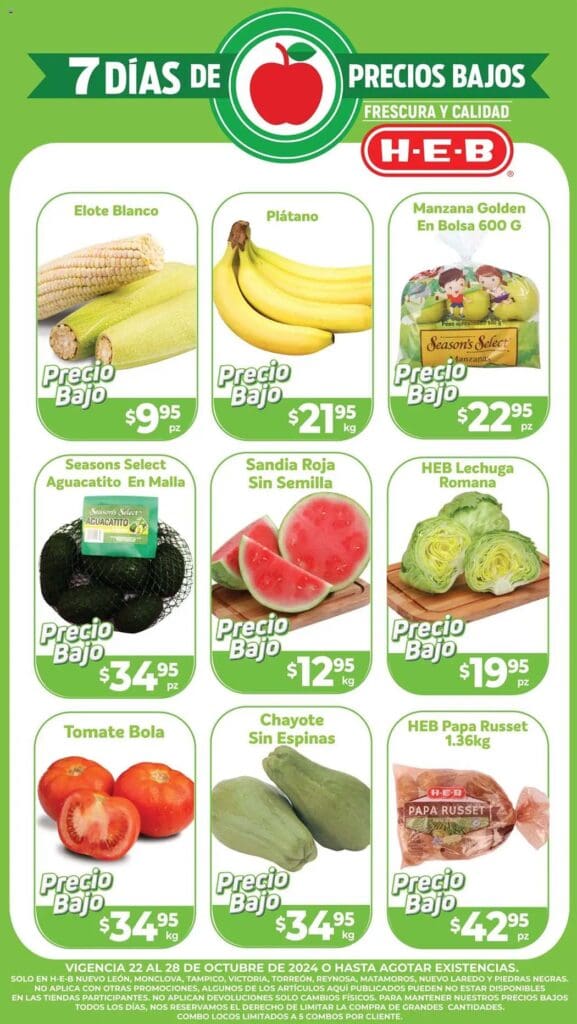 Folleto HEB frutas y verduras del 22 al 28 de octubre 2024