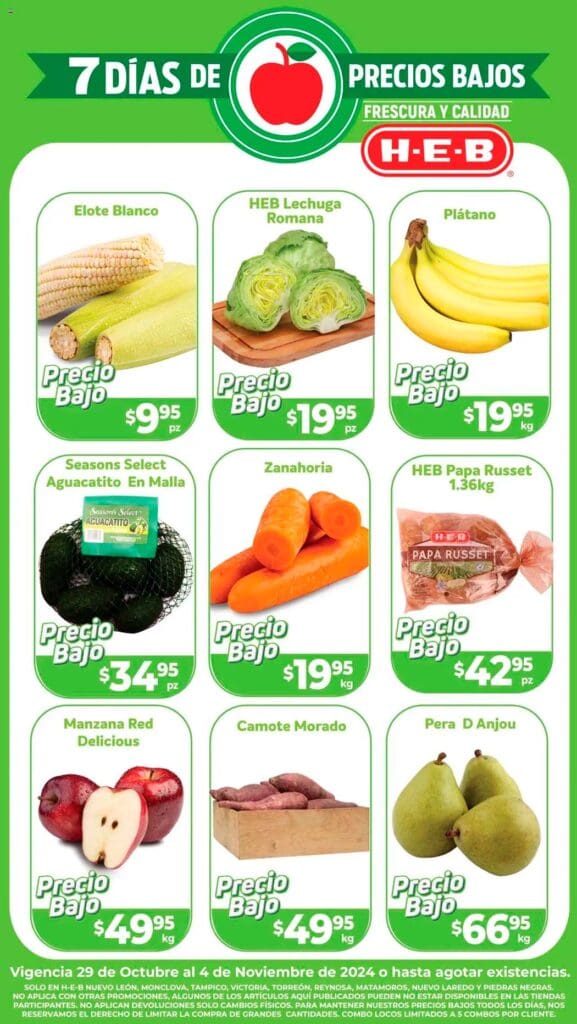 Folleto HEB frutas y verduras del 29 de octubre al 4 de noviembre 2024