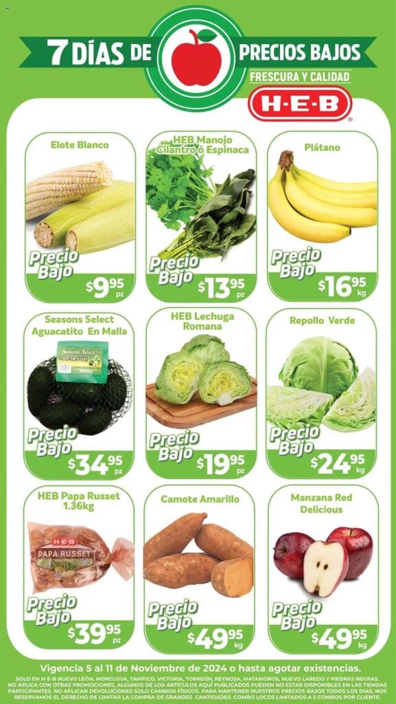 Folleto HEB frutas y verduras del 5 al 11 de noviembre 2024