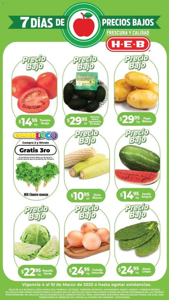Ofertas HEB frutas y verduras del 4 al 10 de Marzo 2025