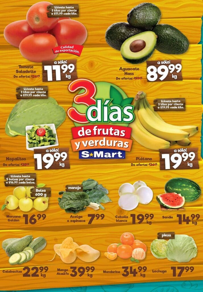 Folleto S-Mart frutas y verduras del 15 al 17 de abril 2025
