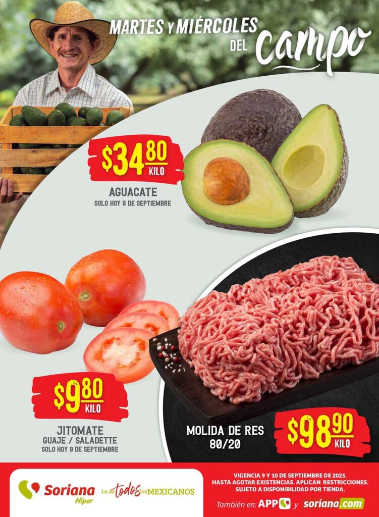 Ofertas Soriana Martes y Miércoles del Campo 9 y 10 de septiembre 2025 2 soriana frutas verduras 090925